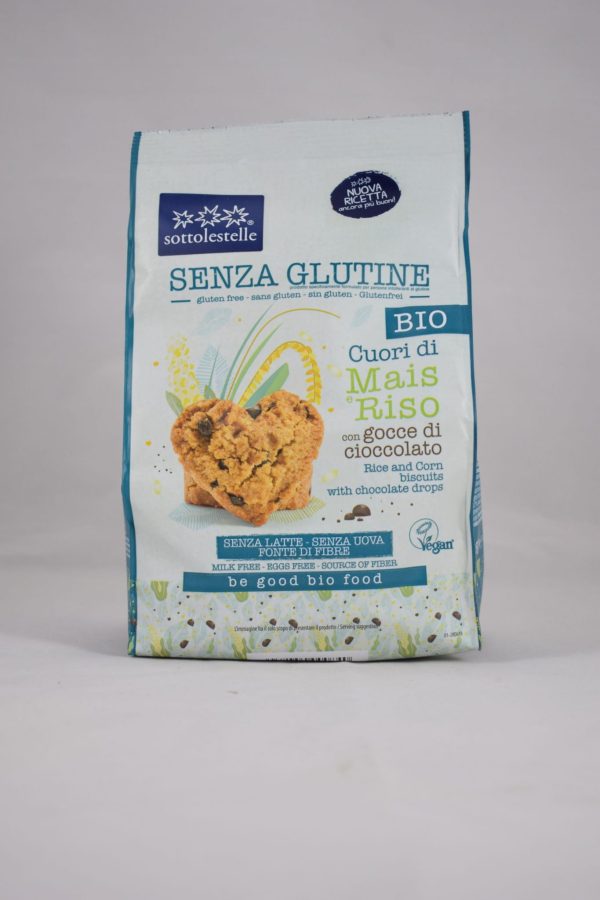 CUORI DI MAIS E RISO CON GOCCE DI CIOCCOLATO SENZA LATTOSIO E UOVA BIO GR. 250 SOTTOLESTELLE