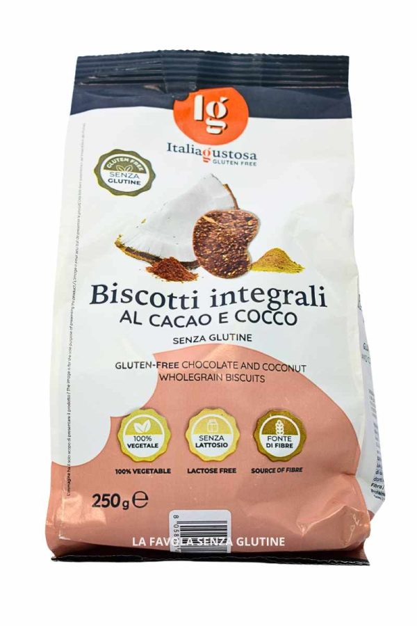 Biscotti integrali cacao e cocco senza lattosio gr 250 Italia gustosa