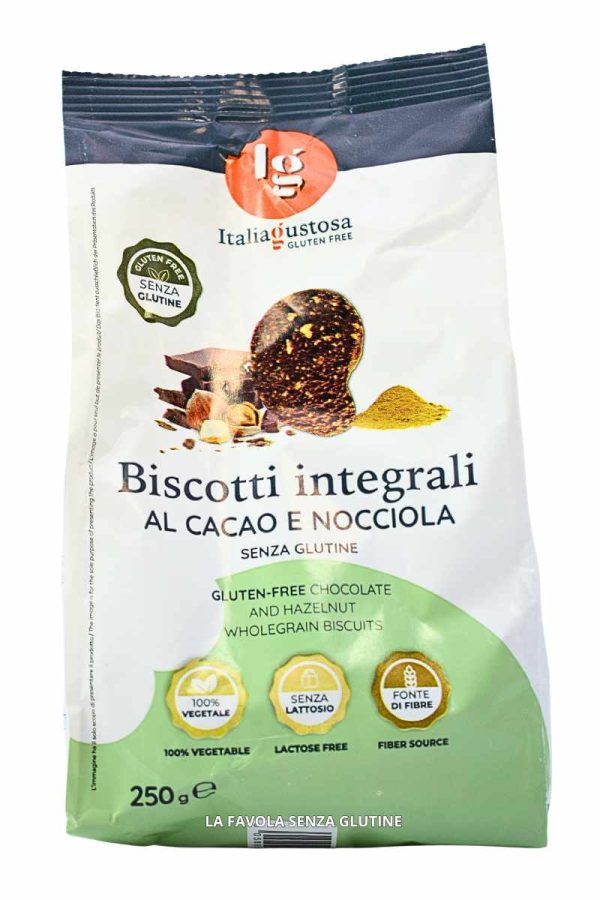 Biscotti integrali al cacao e nocciola senza lattosio gr 250 Italia Gustosa
