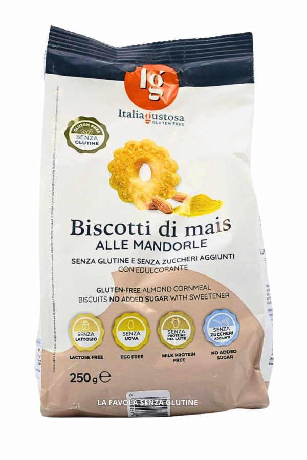 Biscotti di mais alle mandorle senza lattosio e senza zuccheri aggiunti gr 250 Italia Gustosa