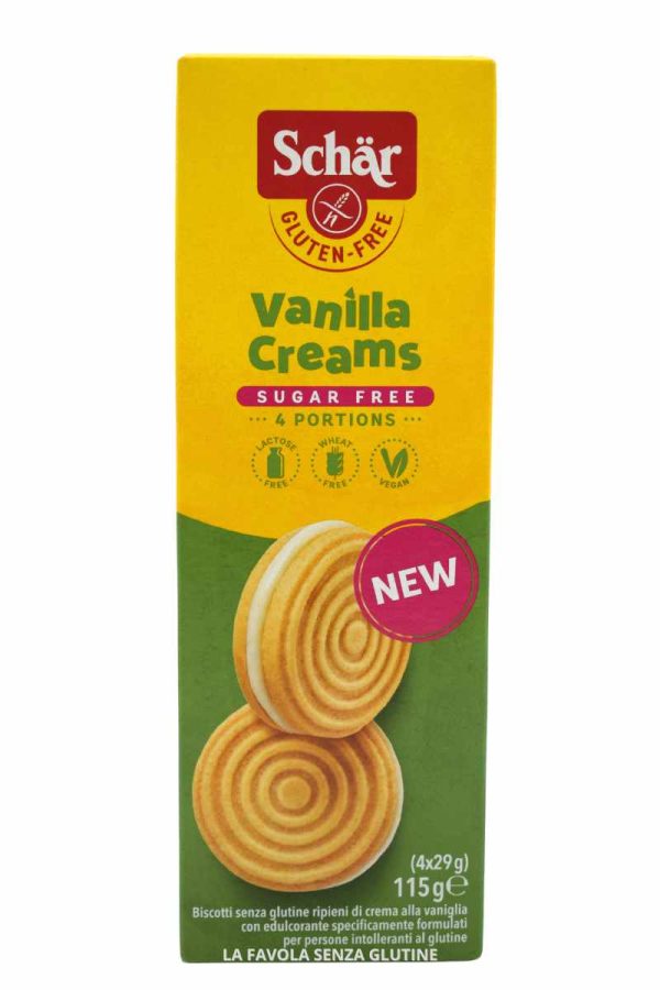 Biscotti ripieni di crema alla vaniglia senza lattosio senza zucchero vegan gr 29x4 Schar