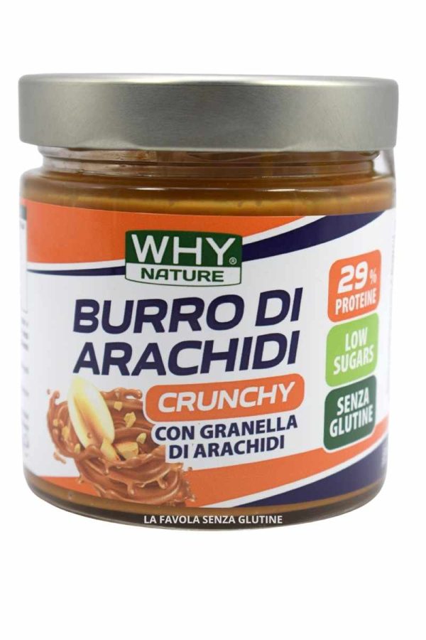 Burro di arachidi crunchy con granella proteico senza lattosio vegan gr 350 Why Nature