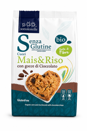 Cuori di mais e riso con gocce di cioccolato BIO VEGAN gr 250 Sottolestelle