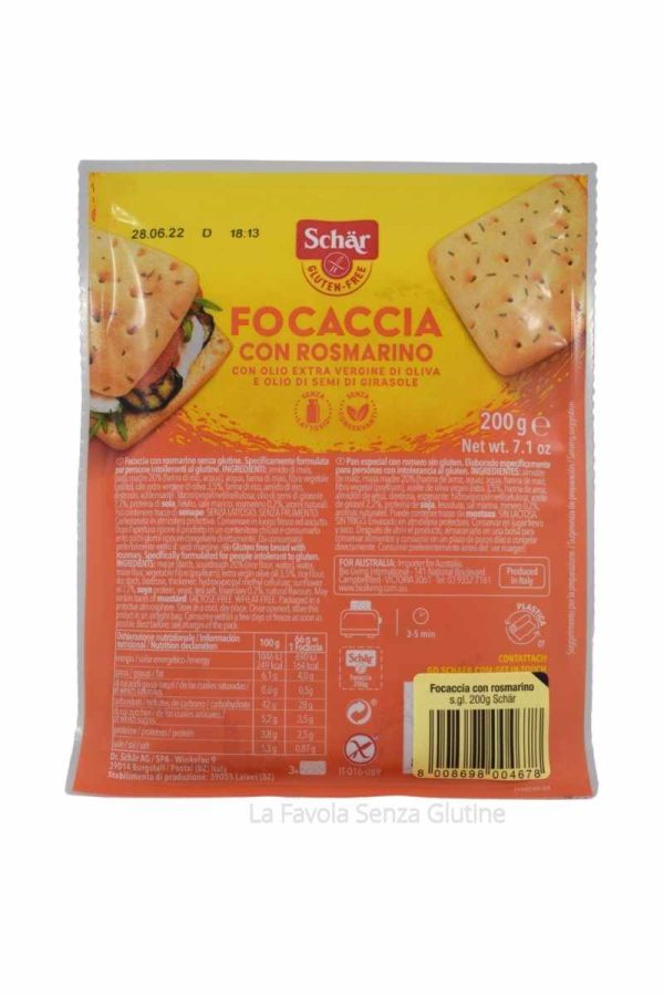 Focaccia al rosmarino senza lattosio gr 200 Schar