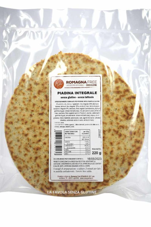 Piadina integrale con rosmarino senza lattosio gr 110x2 Romagna free