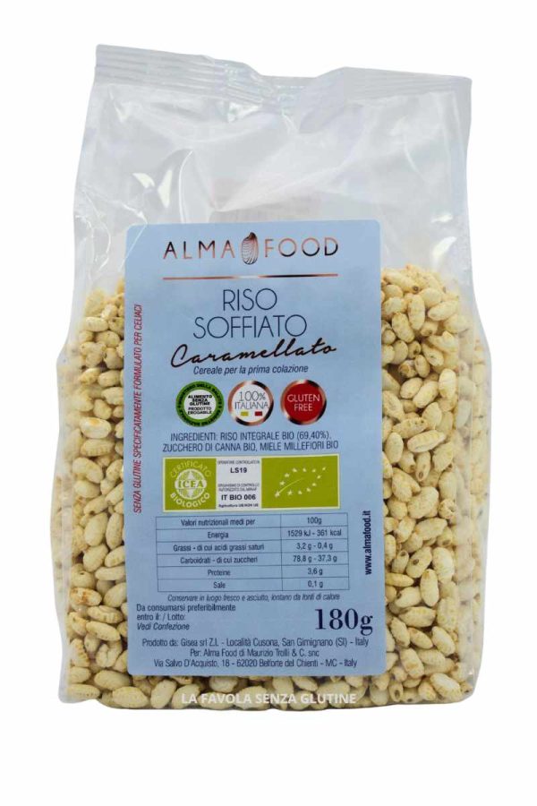 Riso soffiato caramellato bio vegan gr 180 Alma food
