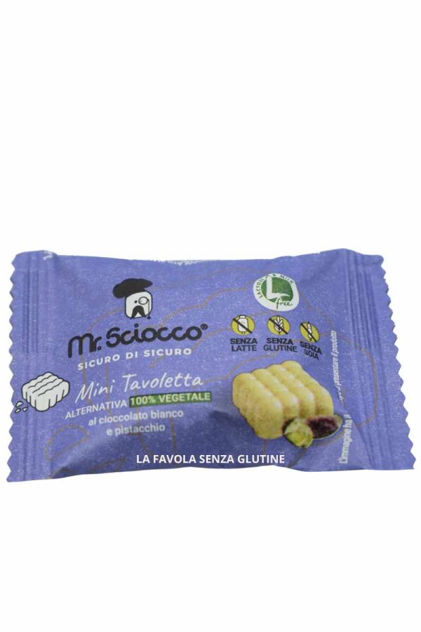 Mini Tavoletta ALTERNATIVA 100% VEGETALE al cioccolato bianco e pistacchio vegan gr 11 Mr. Sciocco