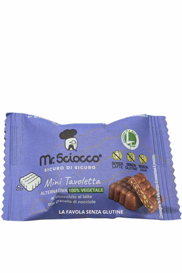 Mini Tavoletta ALTERNATIVA 100% VEGETALE al cioccolato al latte e granella di nocciole vegan gr 11 Mr. Sciocco