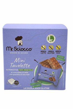 Mini Tavolette ALTERNATIVA 100% VEGETALE al cioccolato al latte e granella di nocciole vegan gr 132 Mr. Sciocco