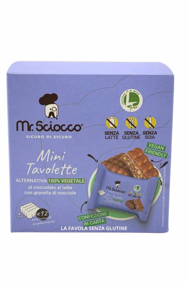 Mini Tavolette ALTERNATIVA 100% VEGETALE al cioccolato al latte e granella di nocciole vegan gr 132 Mr. Sciocco
