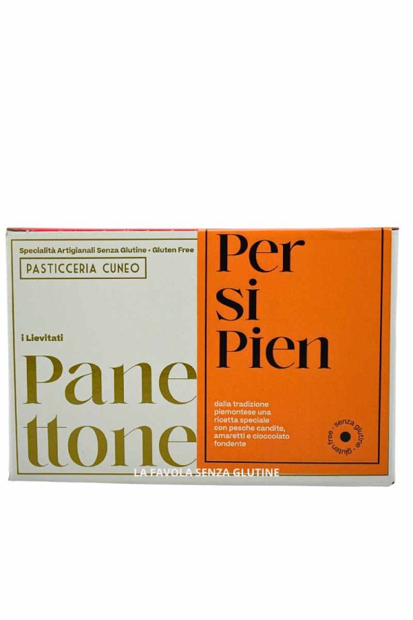 Panettone con pesche candite, amaretti e cioccolato fondente senza lattosio gr 500 Pasticceria di Cuneo