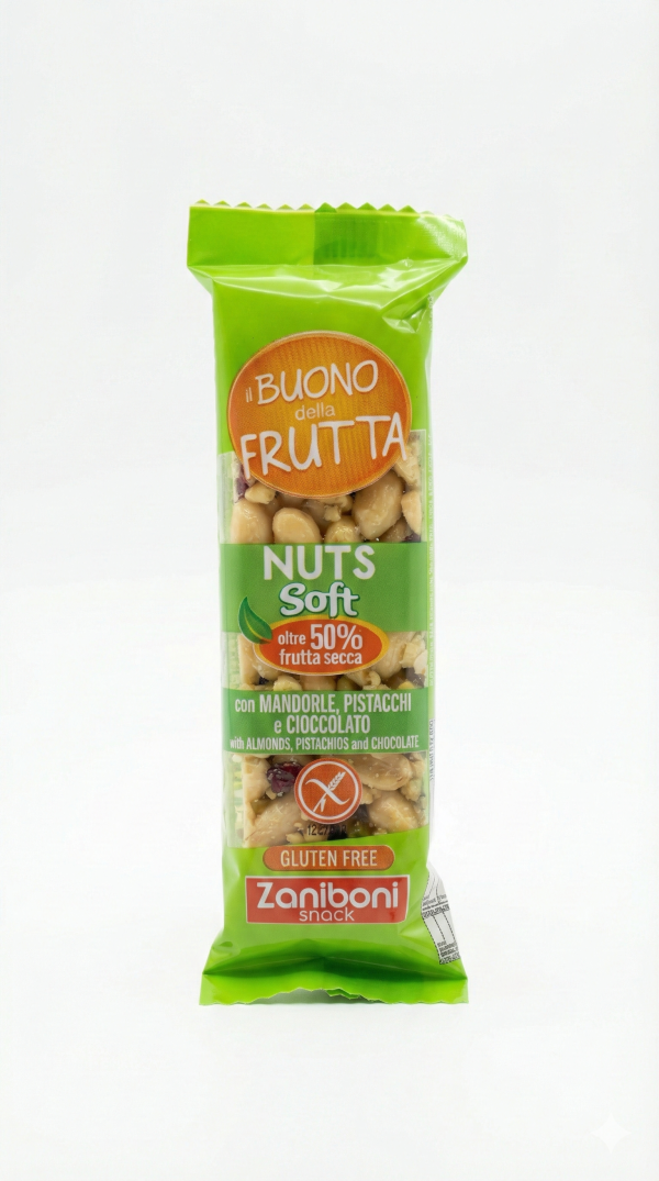 Barretta con mandorle, pistacchi e cioccolato gr 35 Zaniboni