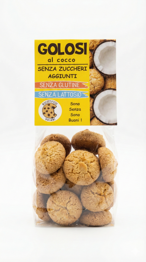 Golosi al cocco VEGAN senza zuccheri aggiunti gr 180 Biscottificio Vaiani