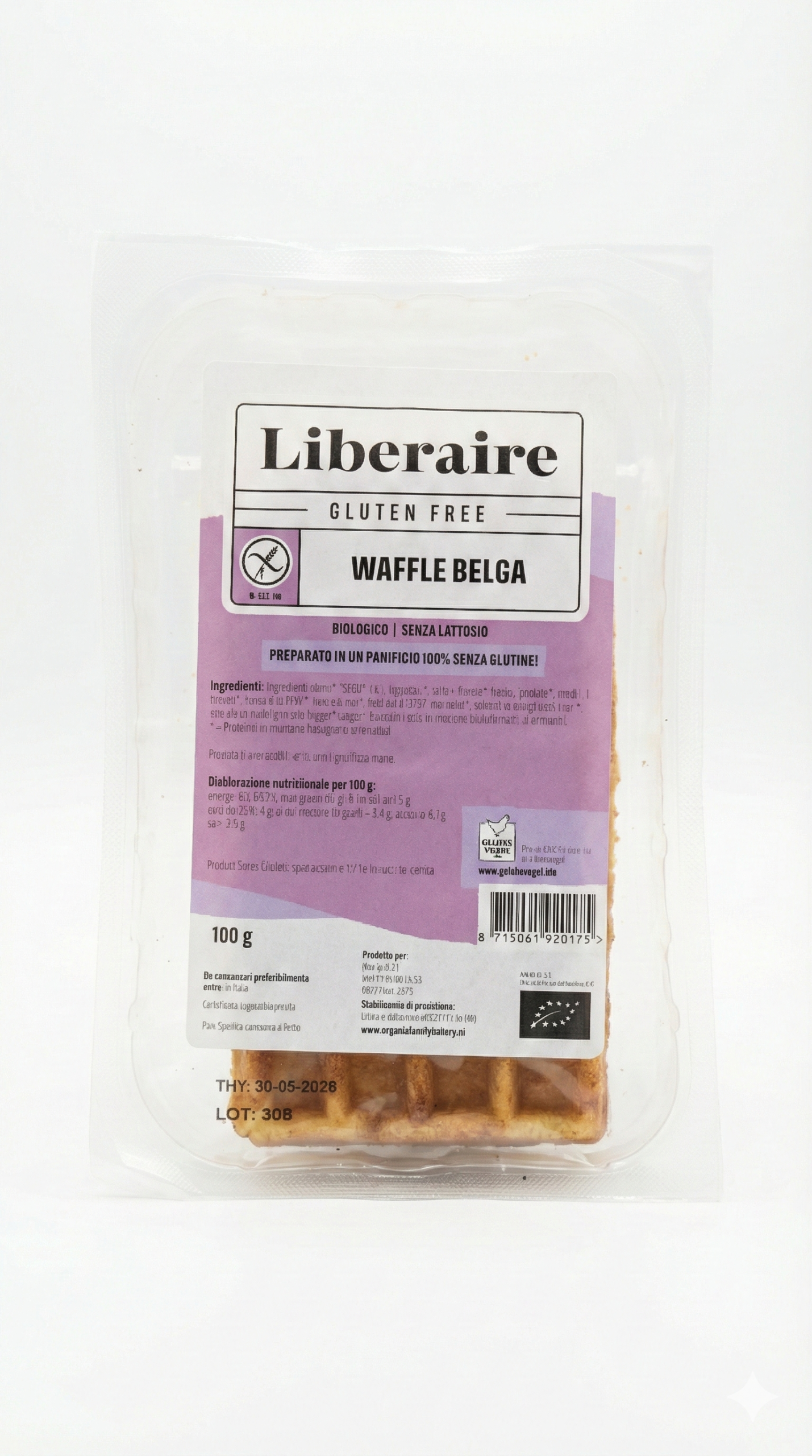 Waffle belga senza lattosio BIO gr 100 Liberaire