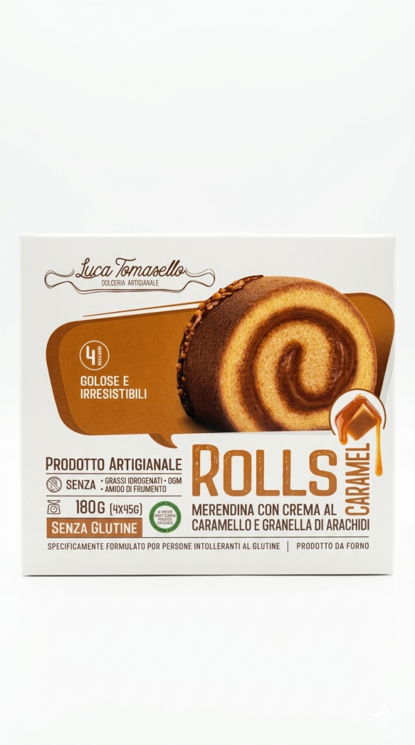 Rolls con caramello e granella di arachidi gr 45x4 Luca Tomasello