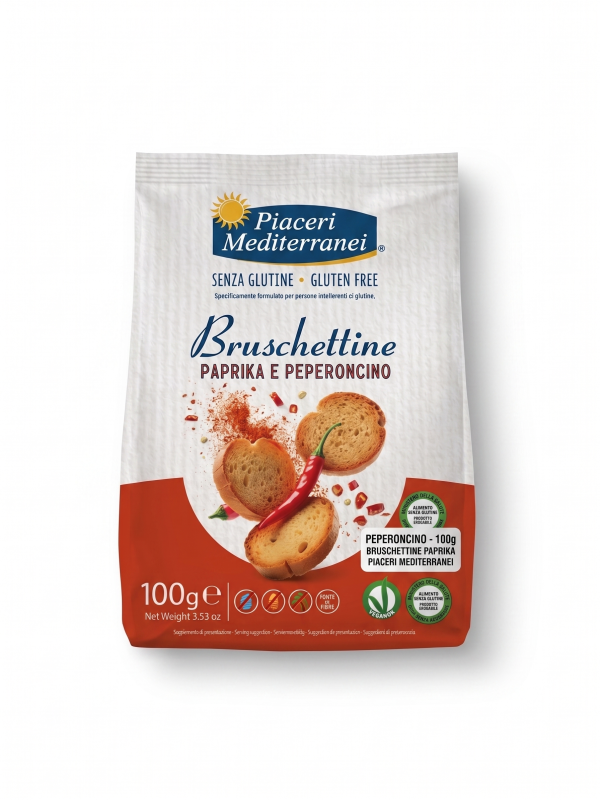 Bruschettine paprika e peperoncino VEGAN gr 100 Piaceri Mediterranei