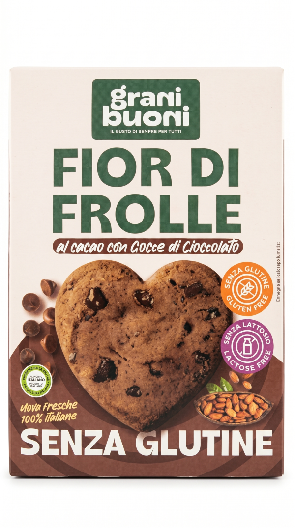 Fior di frolle al cacao con gocce di cioccolato senza lattosio gr 150 Grani buoni