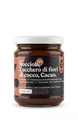 Crema di nocciola 70%, zucchero di fiori di cocco, cacao BIO VEGAN gr 300 Dea nocciola